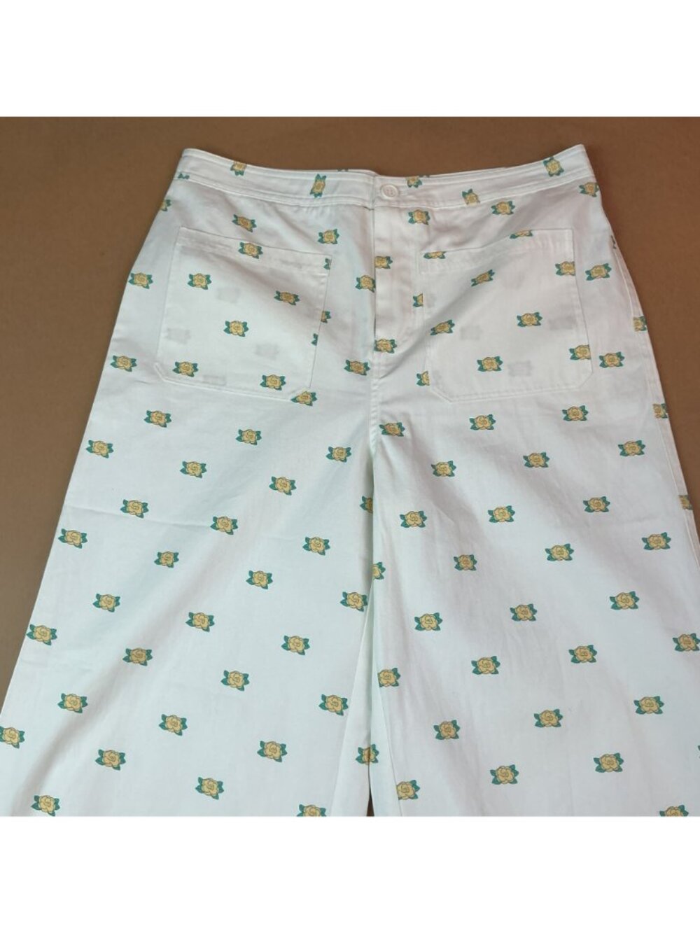 New The Tiny Big Sister Off-White Floral Print Wide-Leg 100% Cotton Pants Womens - Picture 3 of 12